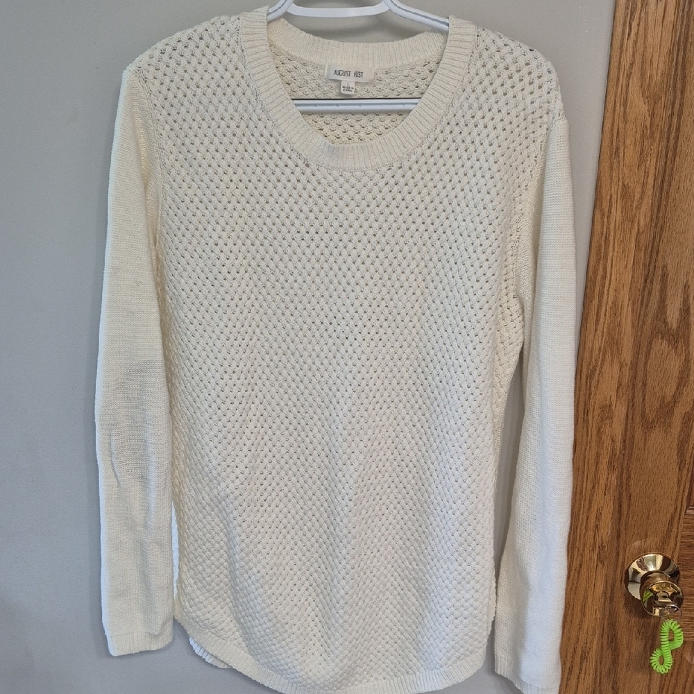 Cream Crew Neck Sweater with Textured Knit